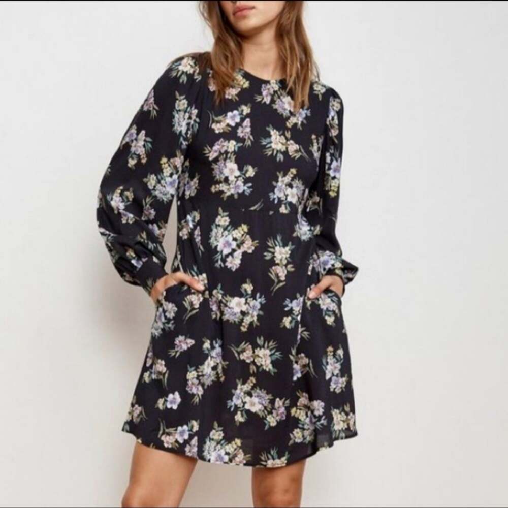 Velvet Graham & Spencer Black Floral Long Sleeve Mini Dress NWT S Boho